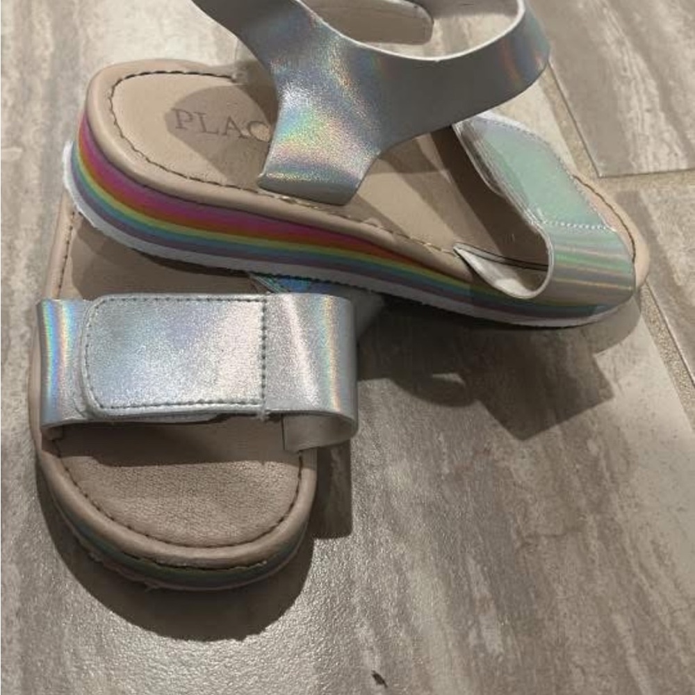 The Children's Place Silver Sandals with Rainbow Stripes
